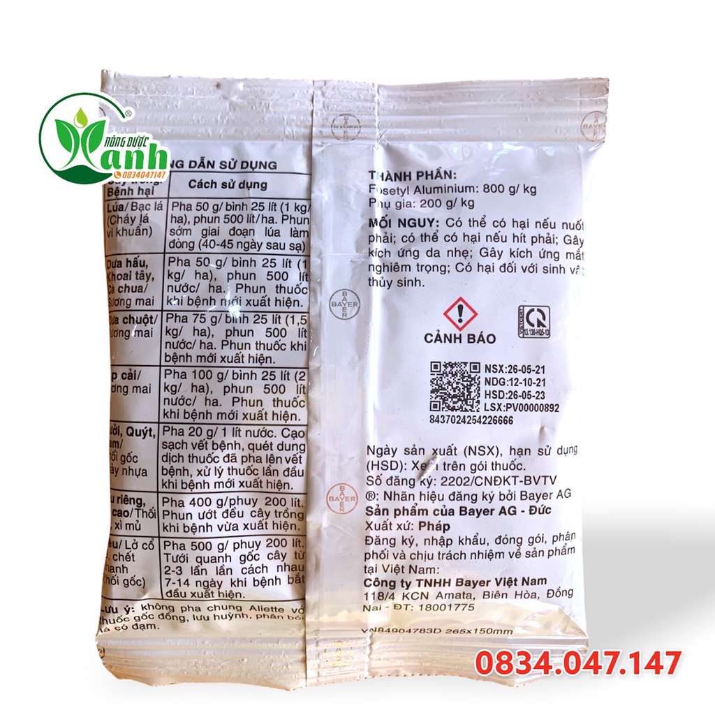 Aliette 800WP Bayer 100gr - phòng trị nấm mùa mưa cho cây trồng