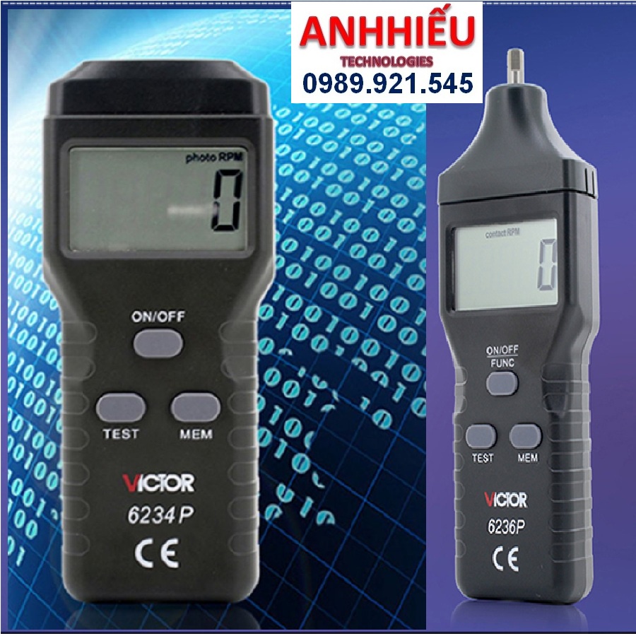 Máy đo vòng tua động cơ trực tiếp-gián tiếp Victor 6236 P đo được tốc độ băng tải, băng chuyền
