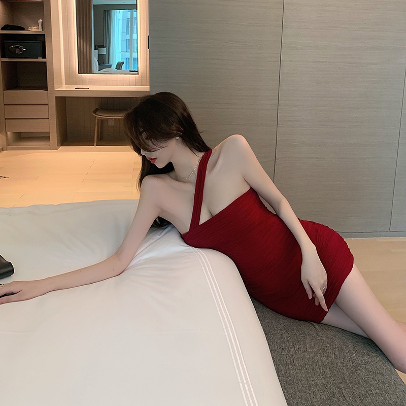 DUNEA Đầm Dây Thiết Kế Xếp Ly Thời Trang Quyến Rũ Cho Nữ