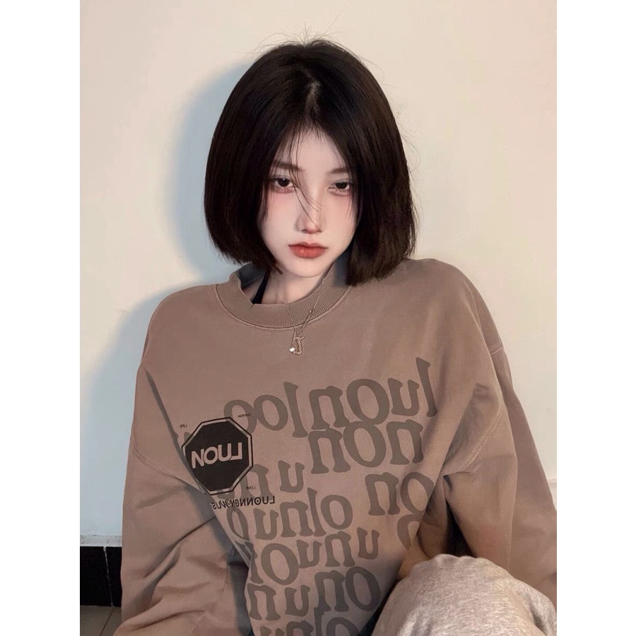 Áo Sweater Nỉ Nam Nữ In Chữ Dài Tay Dáng Rộng