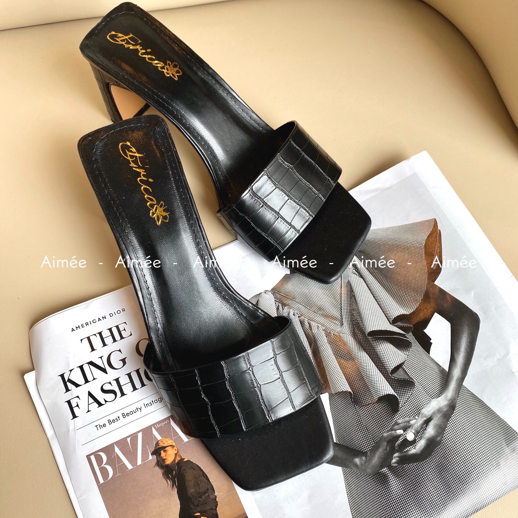 Dép Cao Gót Cho Nữ Thời Trang Bản Ngang Quốc Da Rắn Gót Cao 5 Phân Siêu Xinh