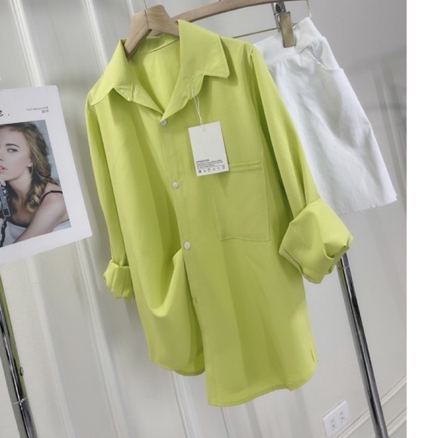 Áo Sơ Mi Form Rộng Màu Xanh Bơ RYMOLA Sơmi Xanh Cốm Tay Dài  Kiểu Dấu Quần Oversize Dáng Dài  Hàn Quốc Vintage