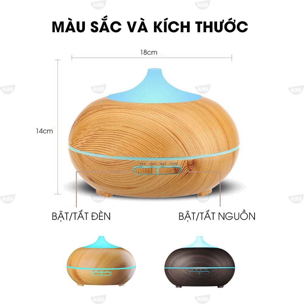 Máy xông tinh dầu siêu âm Bí Ngô kèm 2 chai tinh dầu Kobi 10ml/chai, hàng chính hãng