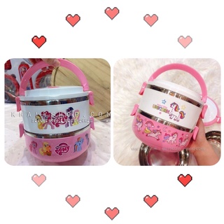 Cà mên, hộp đựng cơm, thức ăn inox giữ nhiệt 2 tầng hình Ngựa Unicorn,Pony siêu xinh cho bé gái - 78NUNIXYB2