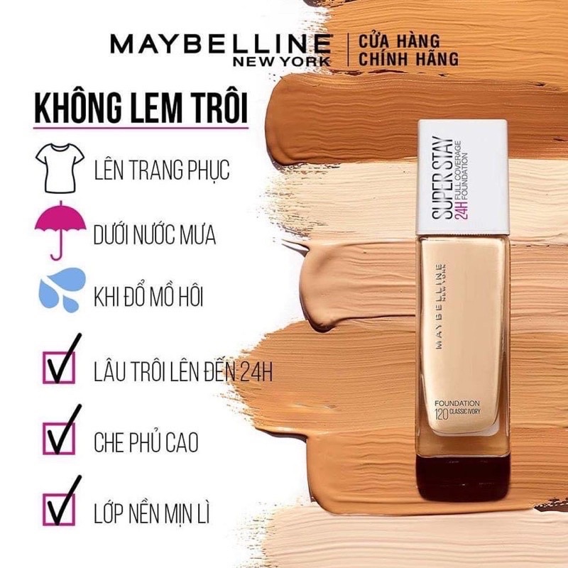 [BILL US] Kem nền che khuyết điểm 24H lâu trôi che phủ cao Maybelline Super Stay Foundation 24H siêu lì chống nước