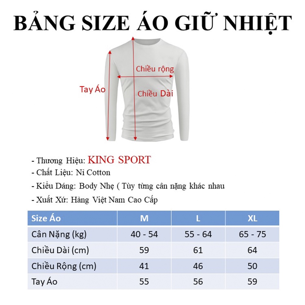 Áo giữ nhiệt nam tay dài lót nỉ KING SPORT Áo nỉ giữ nhiệt đá bóng thể thao mắc lót trong giữ nhiệt ấm áp ấm áp