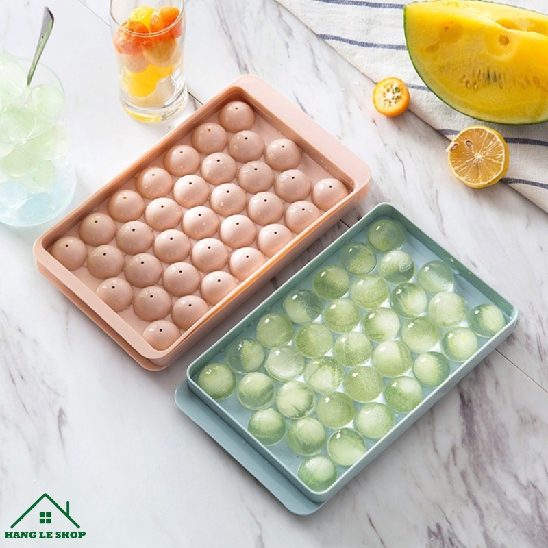Khay đá silicon dẻo 33 ô làm đá tiện lợi, khuôn làm đá có nắp đậy thông minh hình bi