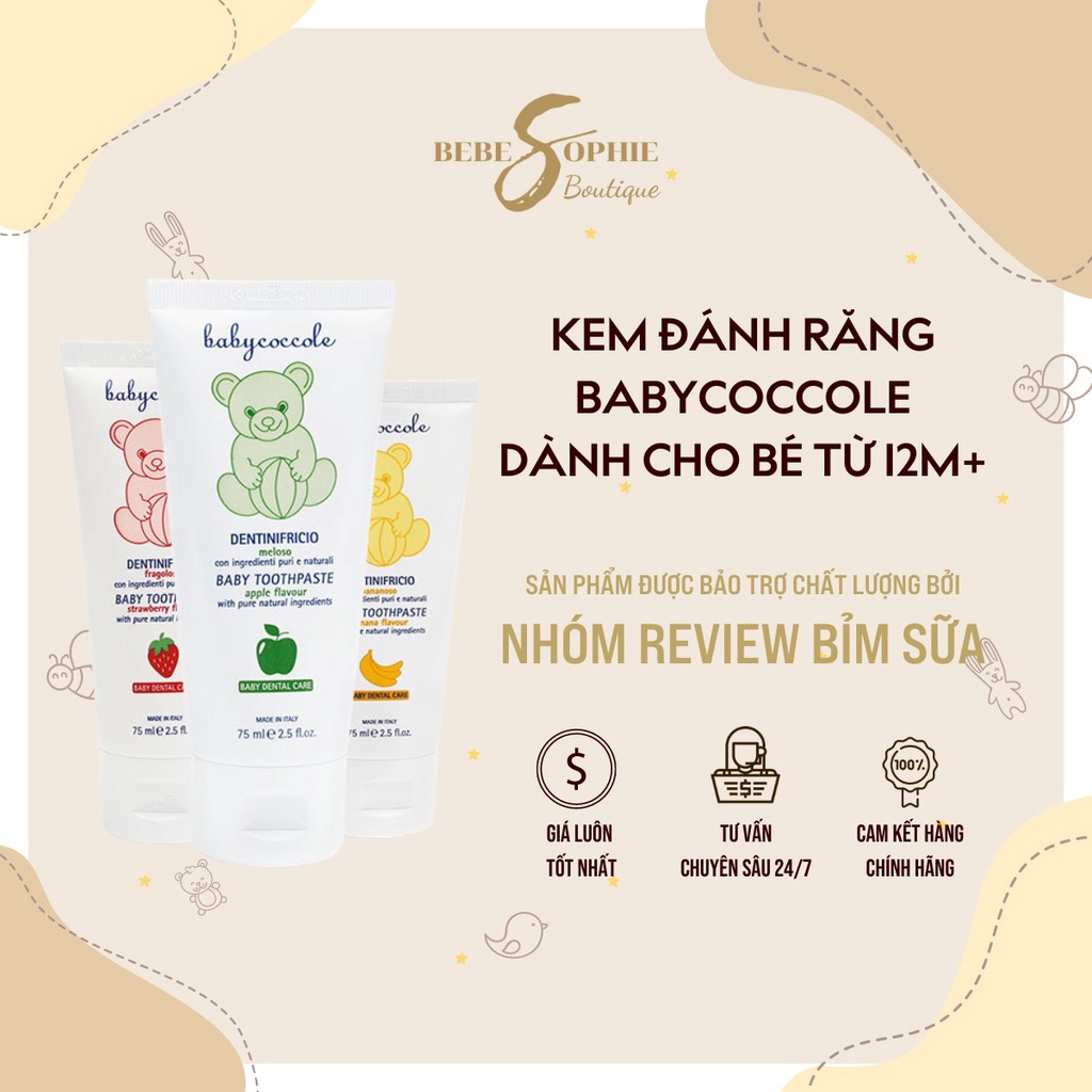 Kem đánh răng cho bé Babycoccole 12M+ trẻ em nuốt được 75ml