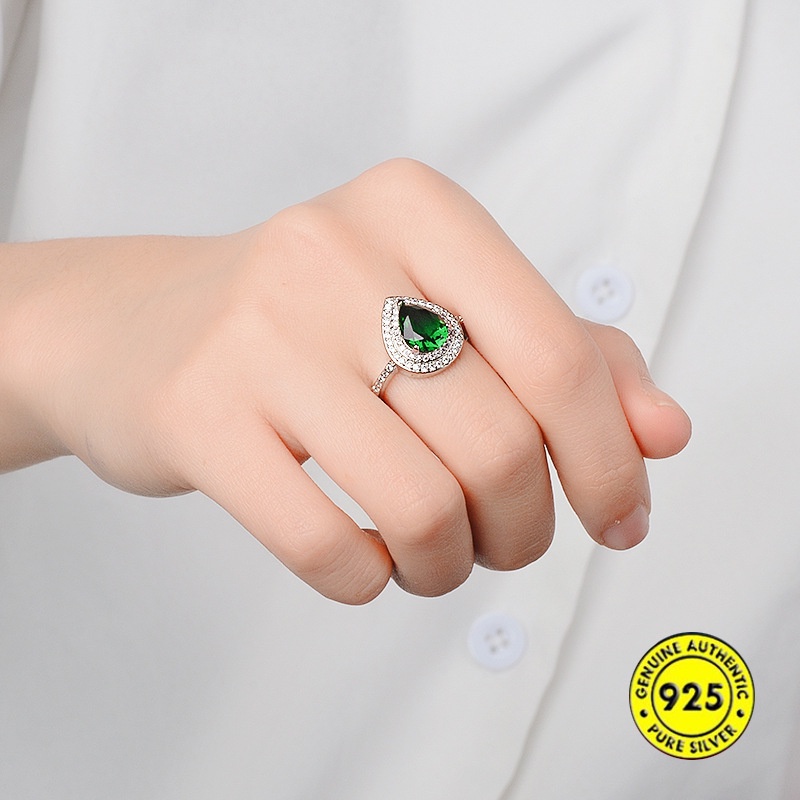 (MỚI) Nhẫn đính đá Topaz hình giọt nước màu xanh biển
