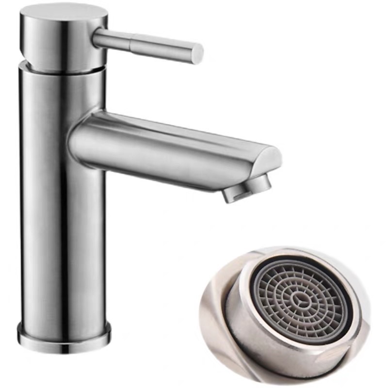 [FREESHIP] Vòi lavabo nóng lạnh inox SUS 304 tròn cao 20cm (Hàng loại 1) (Tặng kèm dây cấp) phù hợp với mọi loại chậu