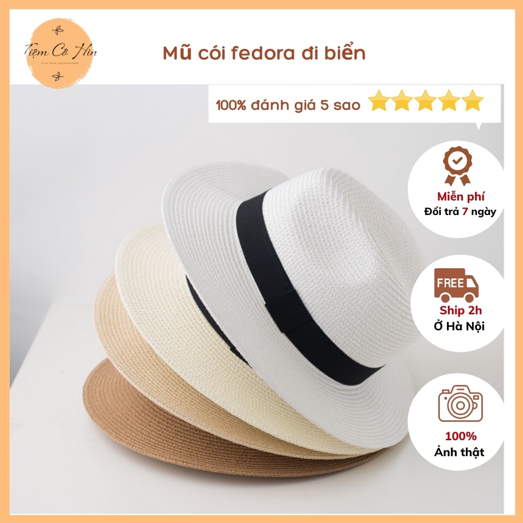 Mũ cói fedora đi biển dành cho nữ phù hợp từ nhiều kiểu trang phục thích hợp đi biển, dạo phố ship trong 1h