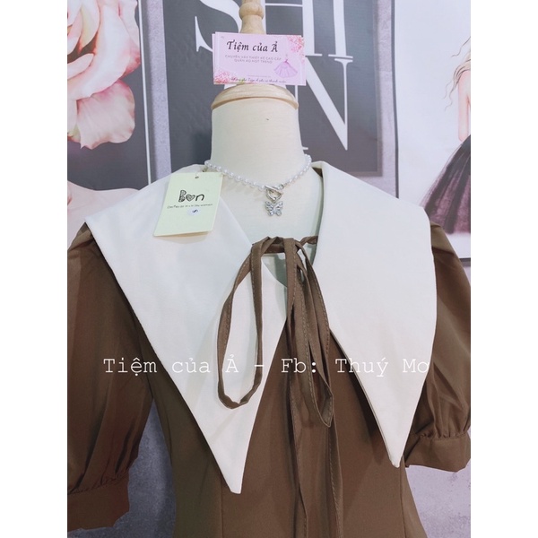Váy thiết kế dáng dài phối cổ trắng dáng xoè kèm ảnh thật_Tiệm của Ả