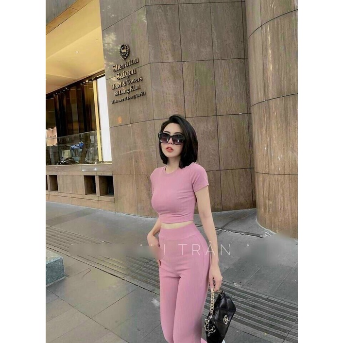 Set Bộ Nữ Sang Chảnh Áo Croptop Phối Quần Ống Loe Phong Cách Hiện Đại Kèm Ảnh Thật Thời Trang Nữ Minh Phúc