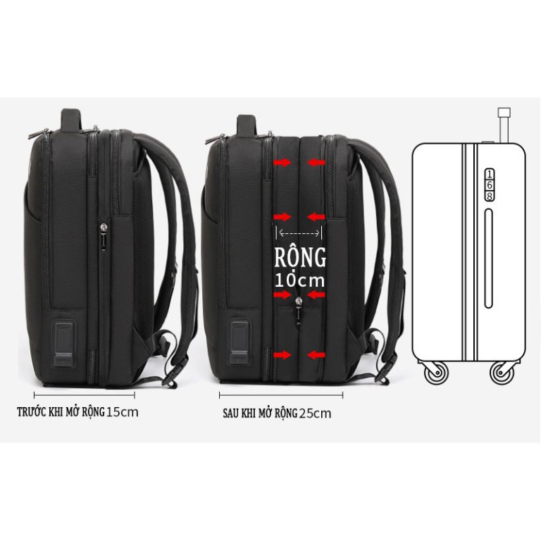 SD4 NDA Balo du lịch, balo laptop ARCTIC HUNTER B00345 – có khóa mở rộng thành vali 20 icnh 50 SD4