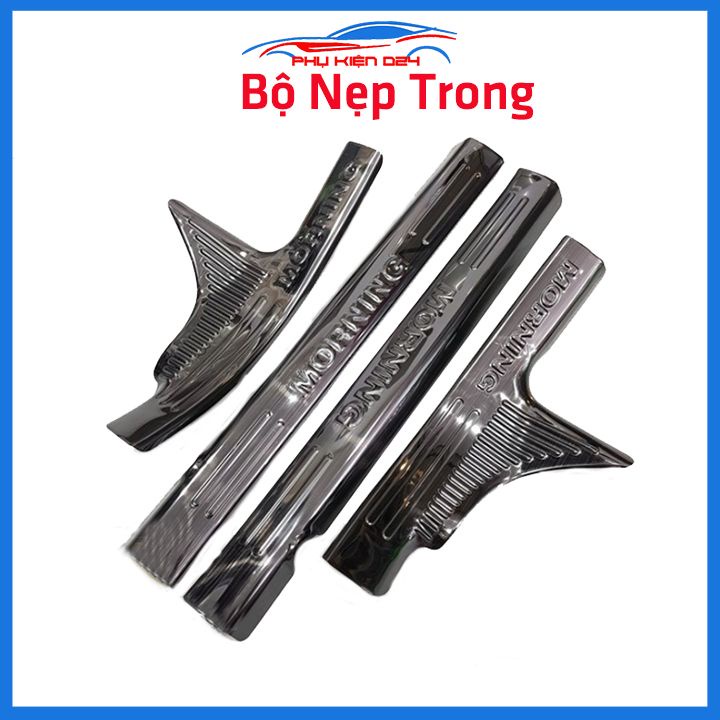 Bộ ốp bậc cửa trong ngoài nẹp bước chân Morning 2012-2013-2014-2015-2016-2017-2018-2019-2020 vân Titan