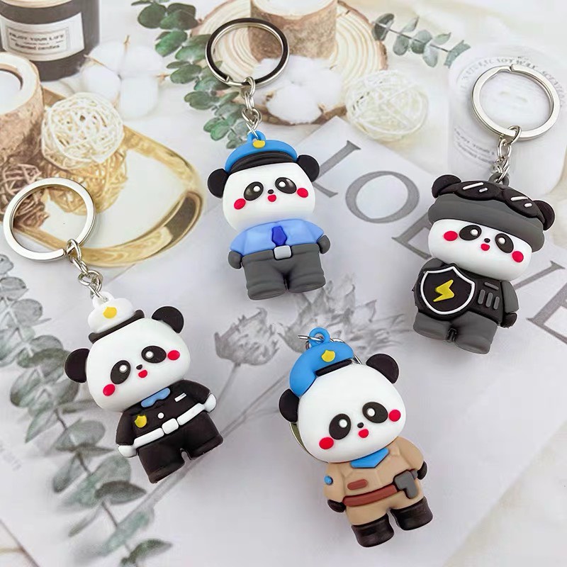 Móc khoá Gấu trúc bảo vệ dễ thương dùng treo balo , móc khoá