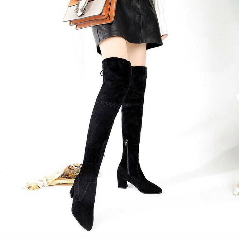 Freeship_Bốt đùi da lộn khoá cạnh lót lông hàng đẹp full box | BigBuy360 - bigbuy360.vn