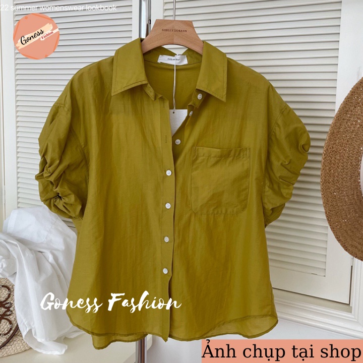 Áo sơ mi nữ Goness thiết kế kiểu tay bồng ngắn đẹp form suông nhiều màu sơmi cộc thời trang Hàn Quốc
