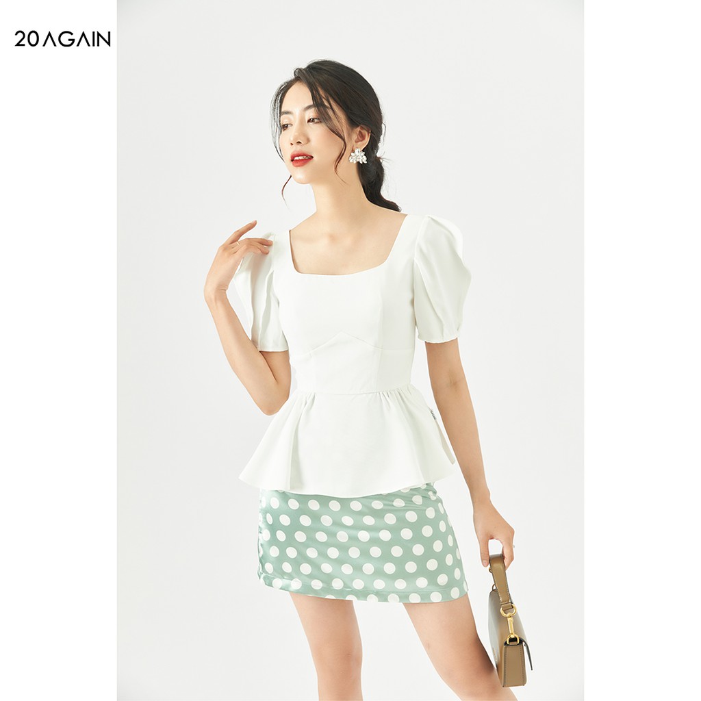[Mã WABR20AG15 giảm 10% đơn 99K] Áo sơ mi nữ cổ vuông tay bồng 20AGAIN, thiết kế dáng peplum, tôn dáng ASA0638