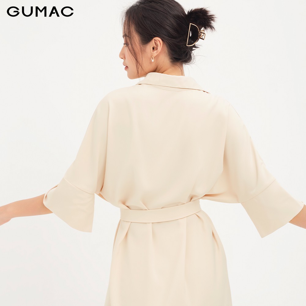 Đầm suông nữ GUMAC tay lỡ ohối đai eo cá tính, màu nude freesize DA12120 | BigBuy360 - bigbuy360.vn