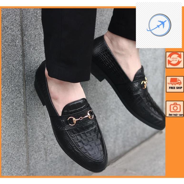🛍️️🛒 Giày Da Nam Công Sở Dập Vân Cá Sấu, Đai Vàng Sang Trọng - Mã L180 🛍️️🛒