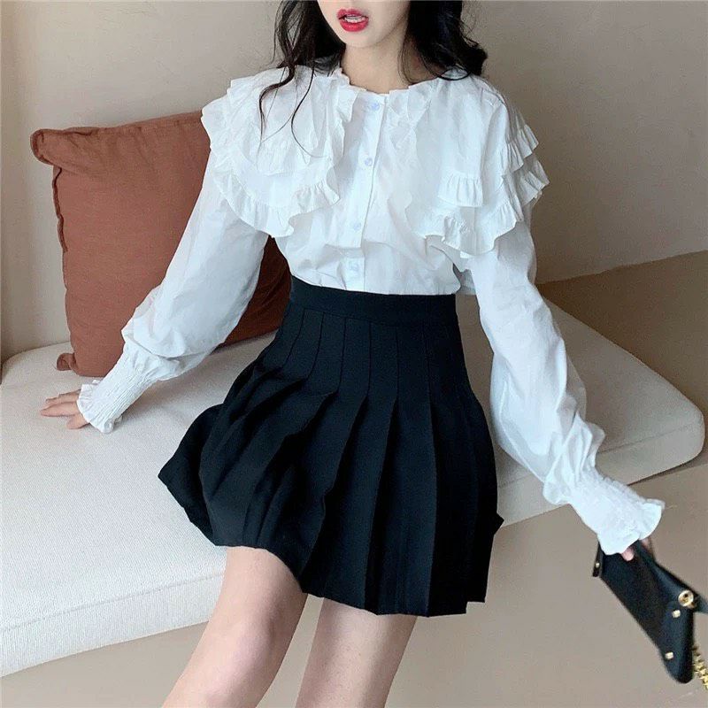 Áo sơ mi cổ bèo trắng tinh khôi tiểu thư