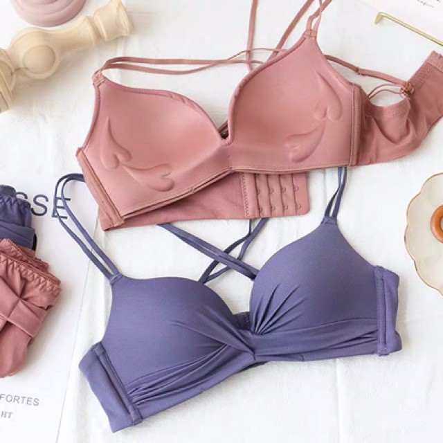 Áo lót không gọng nâng ngực - Áo ngực mỏng nhún nơ thông hơi dây chéo sexy quyến rũ Shop Buki