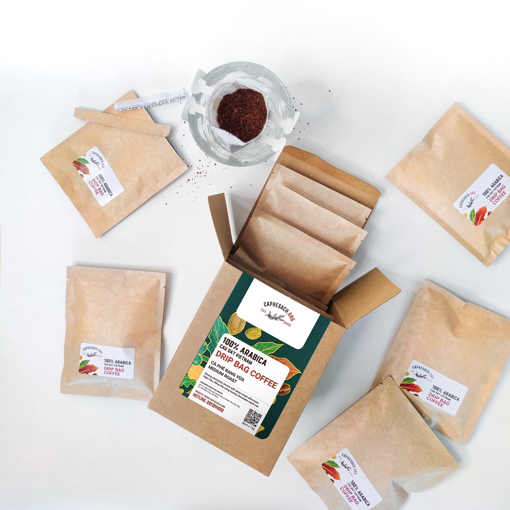 Cà phê túi lọc Drip bag - Arabica Medium Roast - Hộp 8 gói Caphesach.org