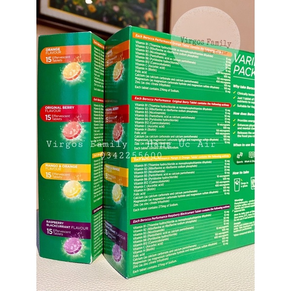 Sủi Berocca Úc hộp 60 viên 4 vị mix