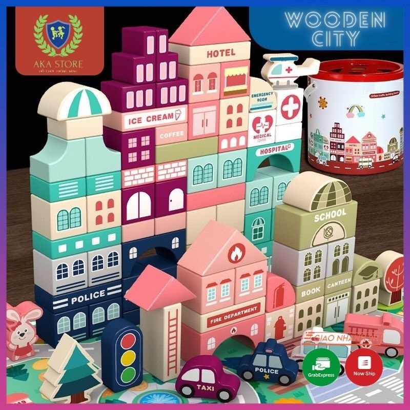 Bộ Thành phố 100 chi tiết + 60 mảnh ghép sàn+ Xô