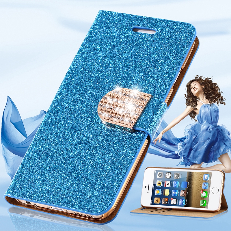 Bao da PU điện thoại nắp lật kèm ví đựng thẻ kim tuyến cho Samsung Galaxy A51 S6 S7 Edge J2 J4 J7 A01 Core