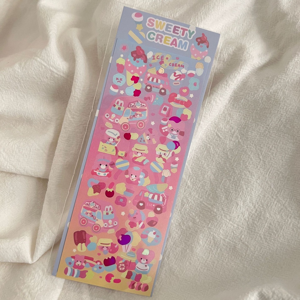 Sticker dán trang trí hình gấu màu hồng chống thấm nước dễ thương
