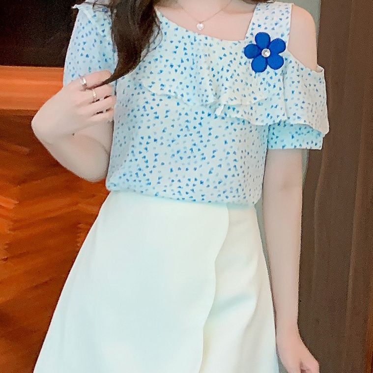 Áo Sơ Mi Chiffon Tay Ngắn Phối Bèo Thời Trang Mùa Hè Dành Cho Nữ