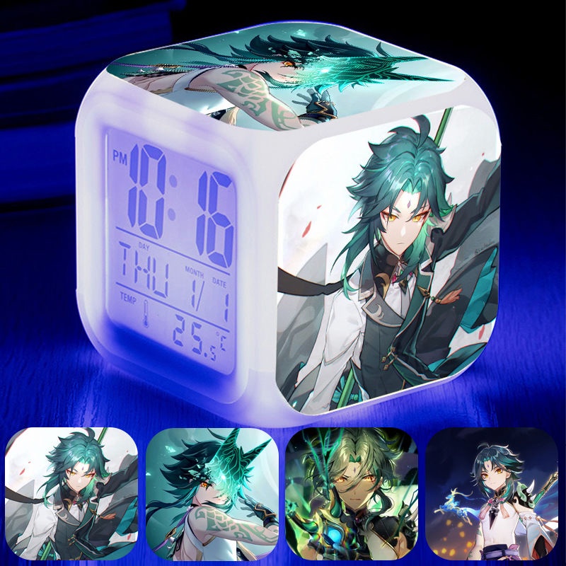 Genshin Đồng Hồ Báo Thức Có Đèn led Thay Đổi Màu Sắc xiao keqing hutao klee Ventti raiden shogun