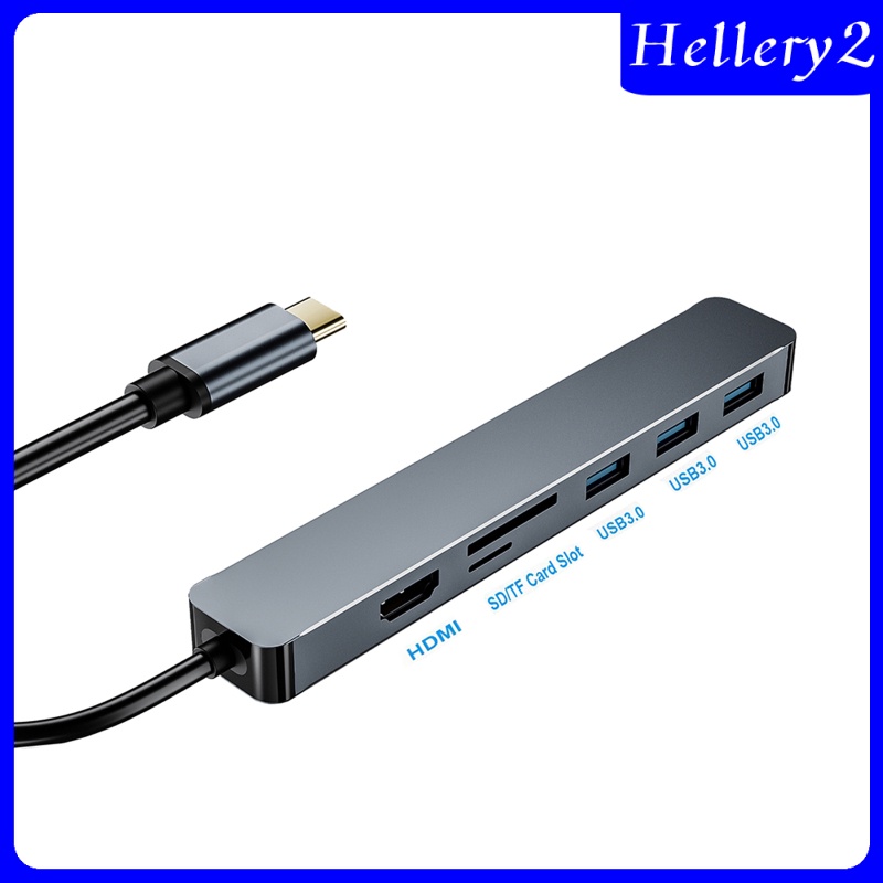 [HELLERY2] Aluminum 7 in 1 USB 3.0 C to HDMI Hub Adapter Dongle TF SD Reader Slot