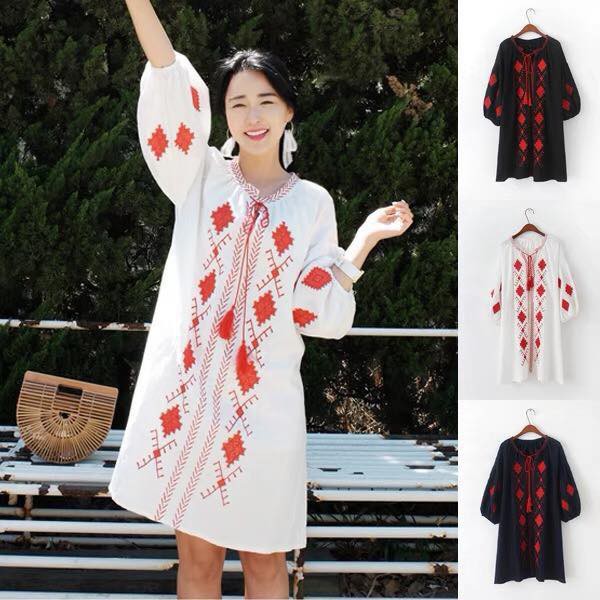 Đầm Boho thêu hoạ tiết thổ cẩm