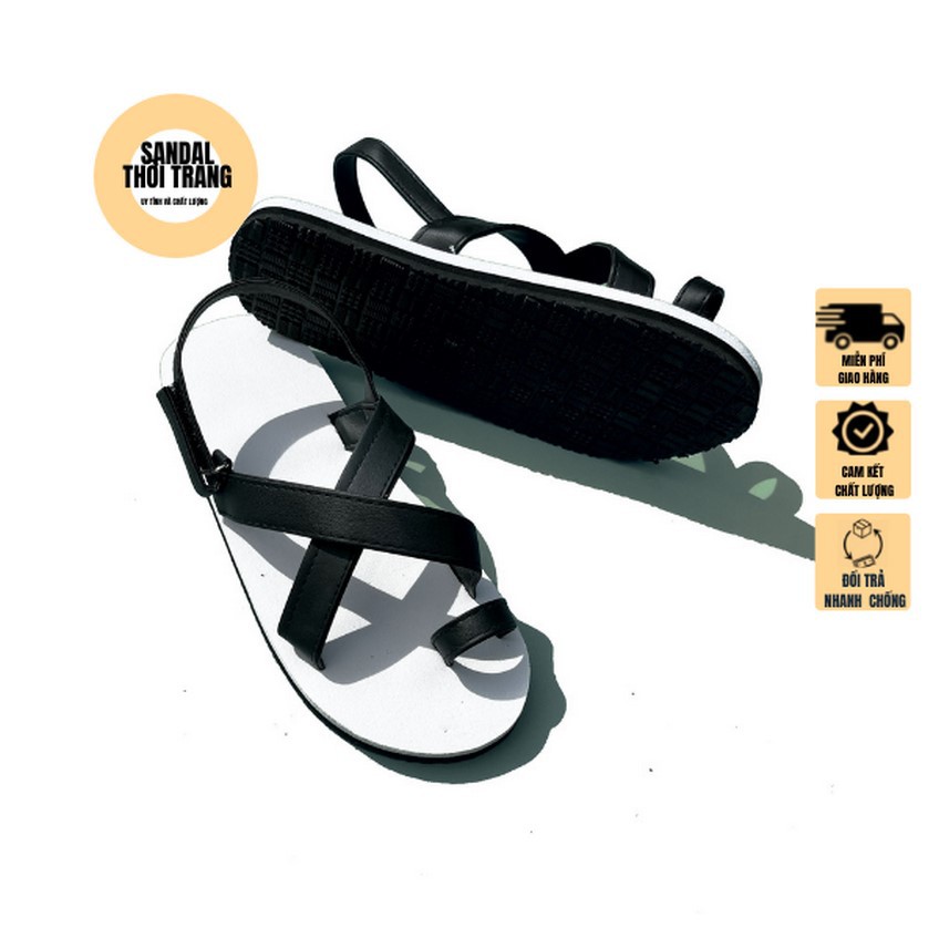 Dép quai hậu nữ nam, SANDALTHOITRANG Dép sandal nữ xỏ ngón quai chéo  A24 Trắng Nâu/Đen full size 30-44