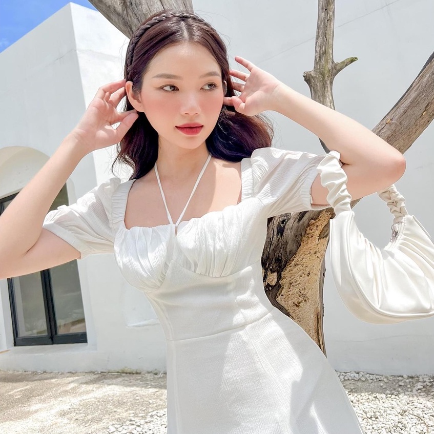 Đầm STELIA - đầm dài cổ vuông nhún ngực