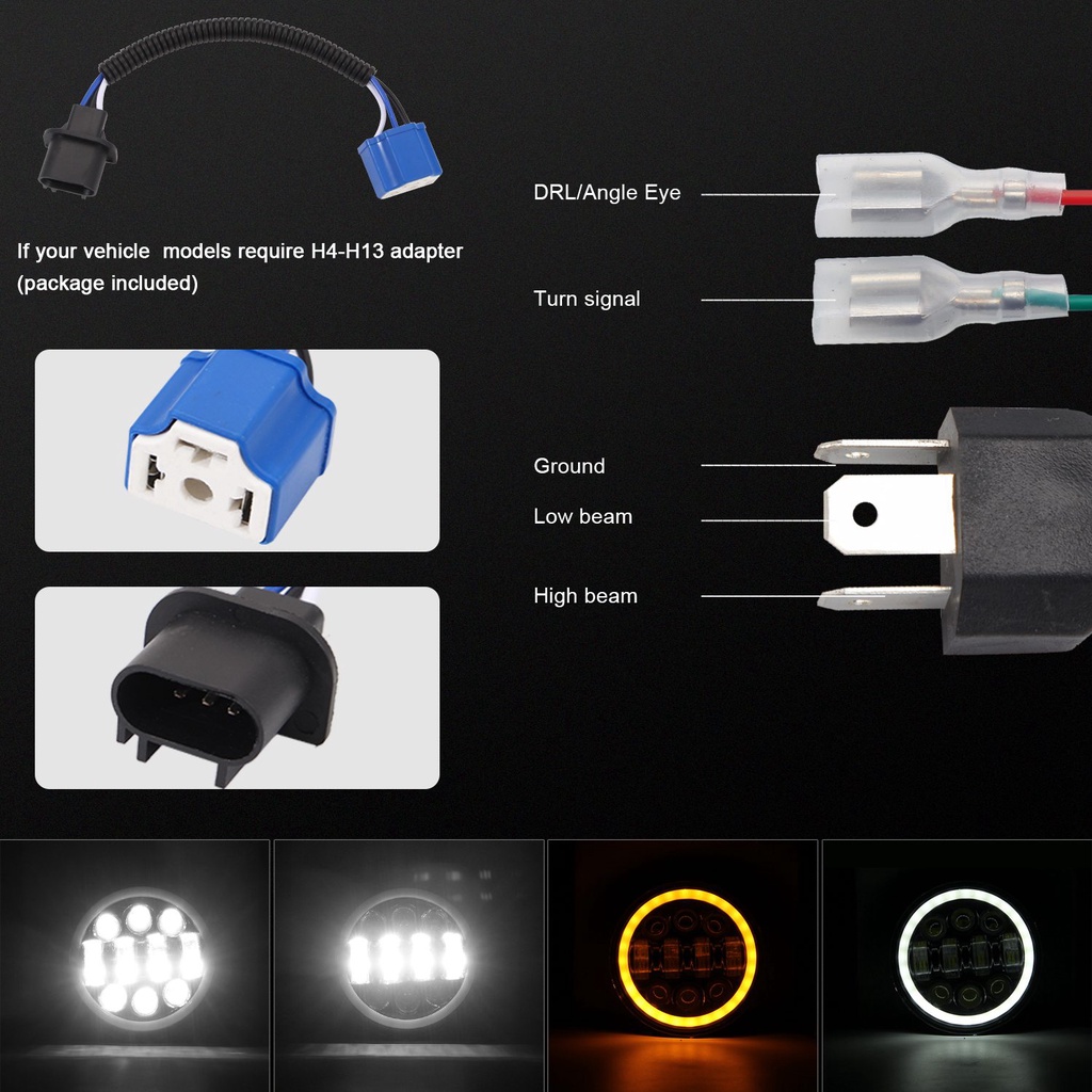 Đèn Pha LED Tròn 80W 5.75 Inch Màu Đen Siêu Sáng Cho Xe Mô Tô