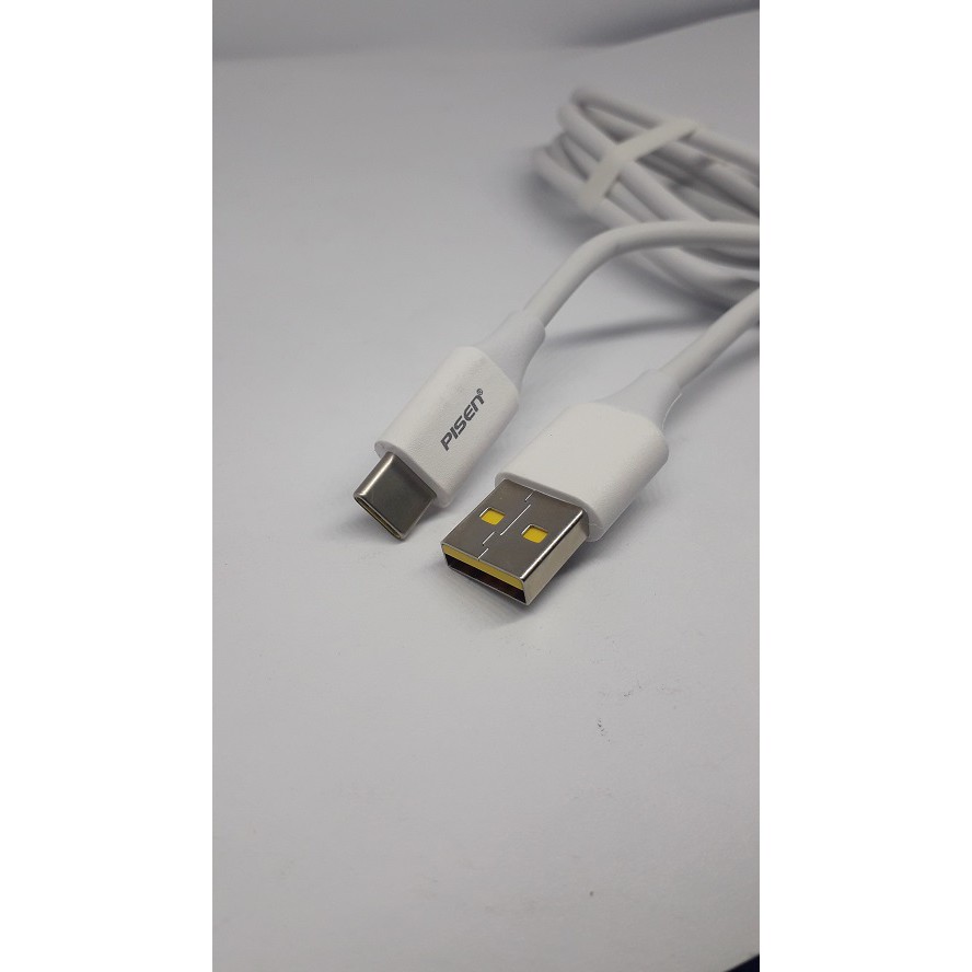 Cáp sạc Pisen USB type C 3A (TC05-1000, Quick charging) 1000mm White, Sạc truyền dữ liệu nhanh, chống gẫy gập