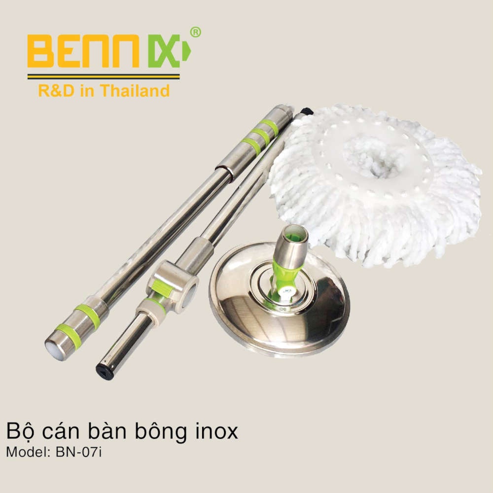 Cây lau nhà cán Inox, thân Inox cao cấp Bennix Thái Lan BN-07i kèm bông lau, bảo hành 6 tháng