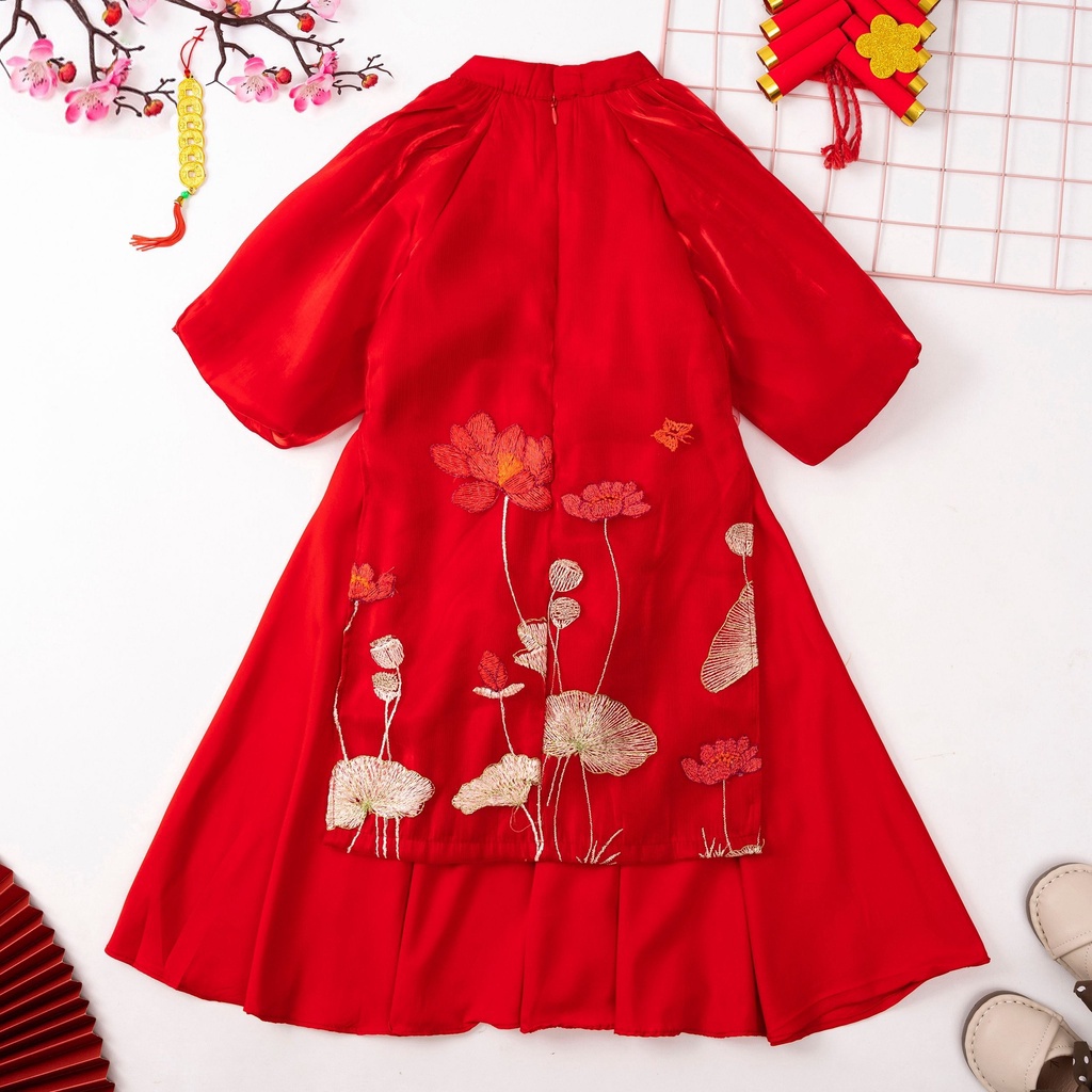 Áo Dài Bé Gái Thêu Sen,ao dai tet hang thiet ke