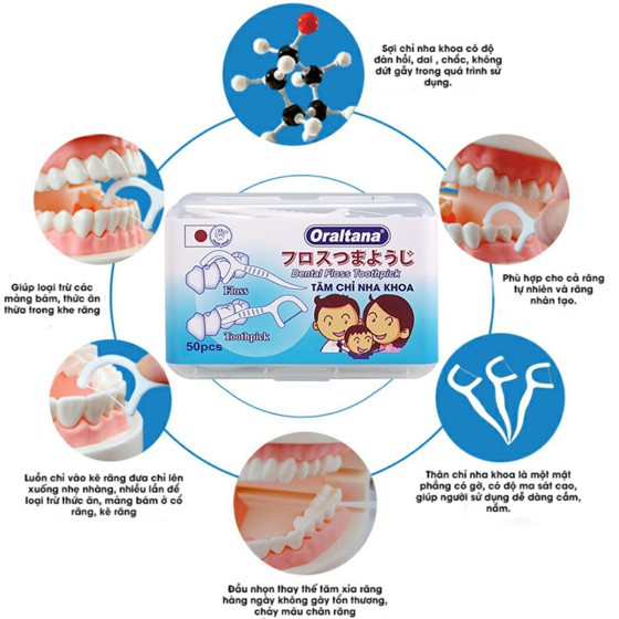 Tăm chỉ nha khoa Oraltana từ Nhật Bản - Hộp 50 chiếc - Vệ sinh răng miệng - An toàn cho cả gia đình!