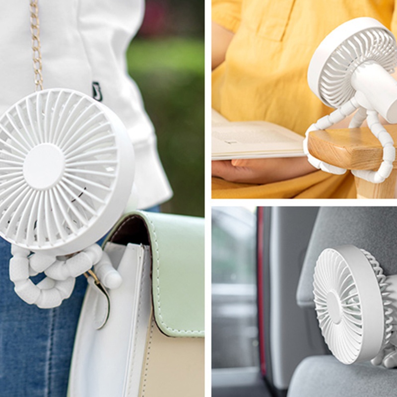 Quạt Kẹp Cầm Tay Mini Sạc Pin Với Chân Tripod Linh Hoạt Không Gây Tiếng Ồn