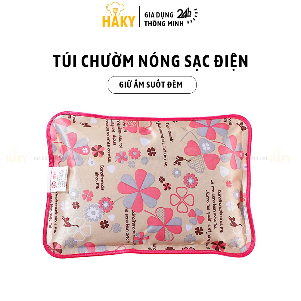 Túi chườm nóng sạc điện tự ngắt an toàn HAKY013, túi sưởi hình hoa giảm ê buốt, đau nhức chân tay, giảm đau bụng kinh