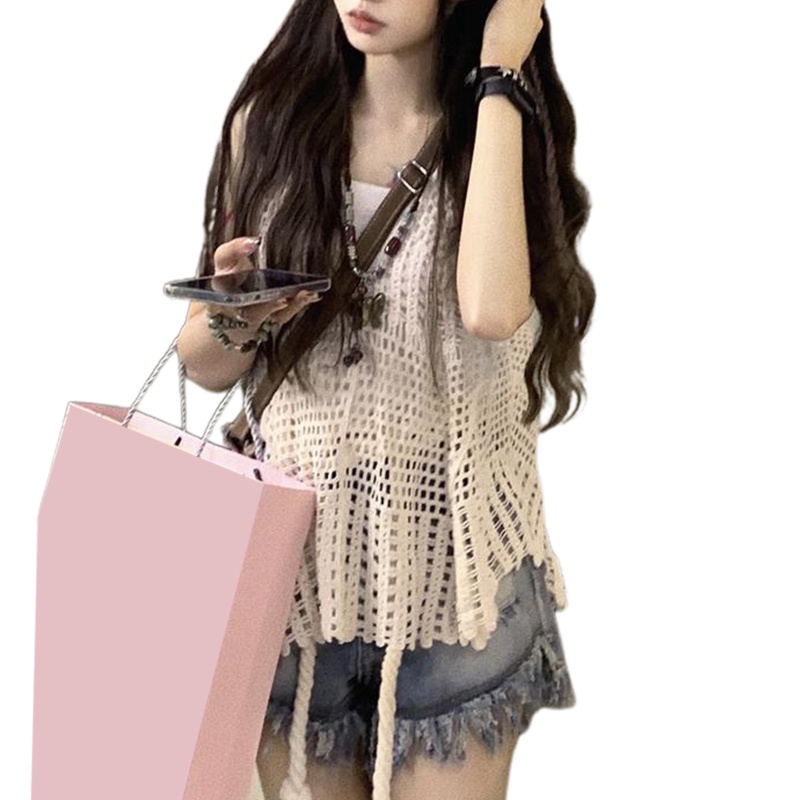 Xiangbao Áo Tank Top Dệt Kim Dáng Rộng Khoét Rỗng Kiểu Vintage Thời Trang Mùa Hè Cho Nữ