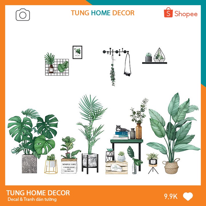 Decal dán tường hàn quốc trang trí phòng ngủ TUNG DECOR Hình Lá Cây Xanh nhiều mẫu KT 60x90cm