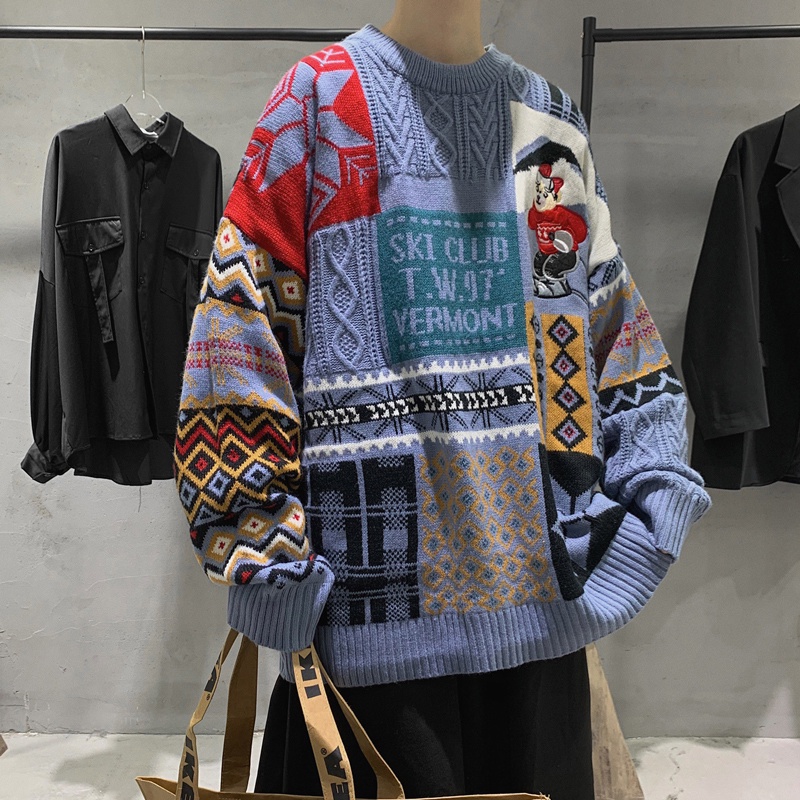 Áo sweater nam chui đầu dáng rộng kiểu giáng sinh hàn quốc cá tính cho áo len unisex form rộng dệt kim fashion áo Sweater thời trang nam