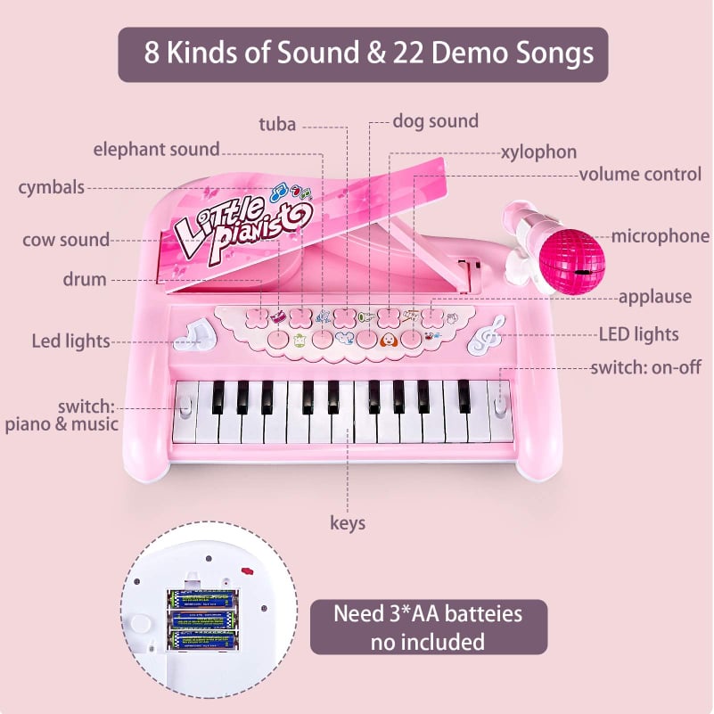 Hộp Đàn Piano Có mic hát karaoke, gương soi, Dùng Pin, kết nối USB. Đồ chơi đàn organ cho bé