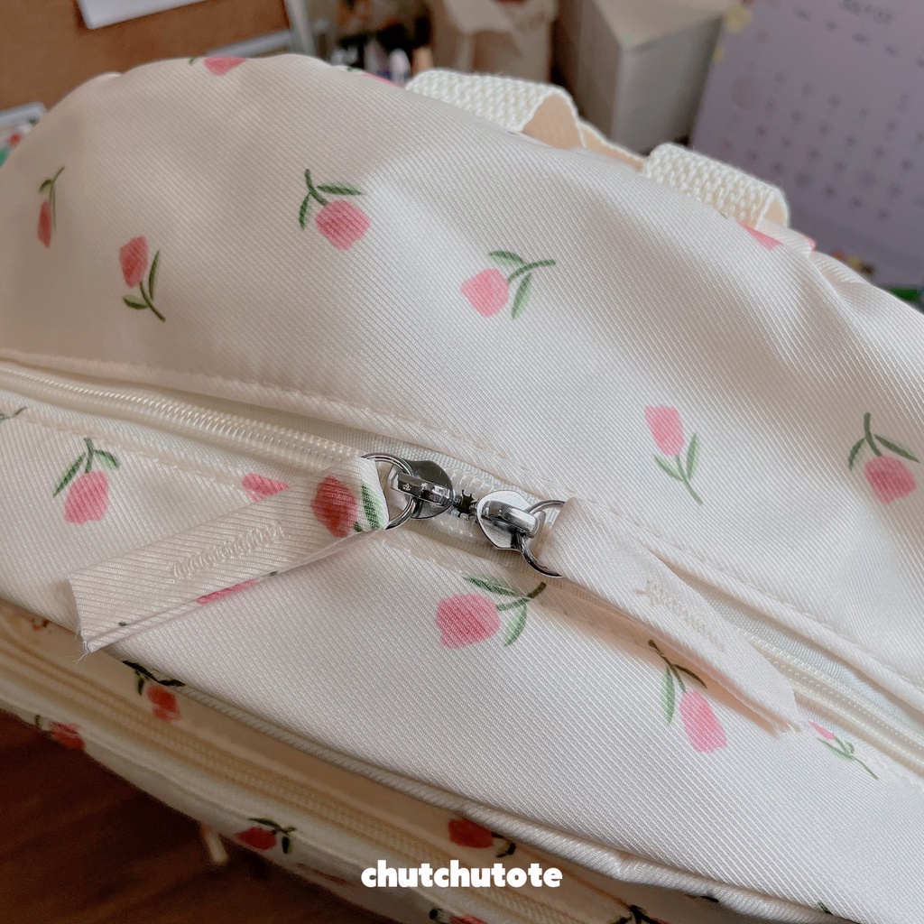 BL219/ Balo creamy đáng yêu chất vải oxford trơn có nhiều ngăn tiện lợi đi học đi chơi dễ thương